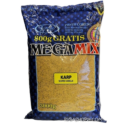 Hrubší vnadící směs Lorpio Megamix Kapr s aromatem vanilky a scopexu pro velké ryby, 3kg.
