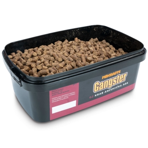 Silně aromatické rybí pelety Mikbaits Gangster G2 Krab Ančovička Asa o průměru 6mm.