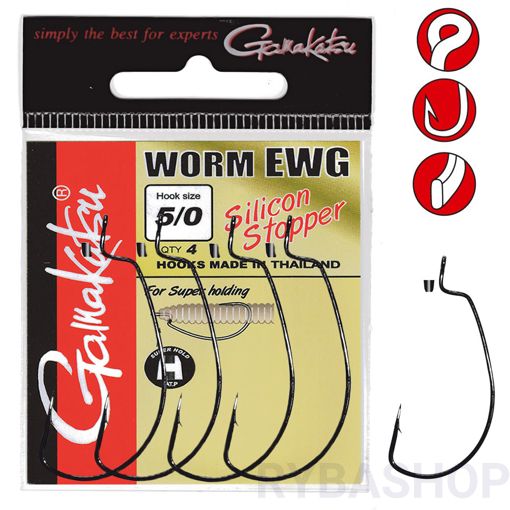 Gamakatsu Worm Offset EWG Hook #4 with Silicon Stopper