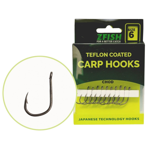 Zfish Teflon Chod Carp Hooks size 8