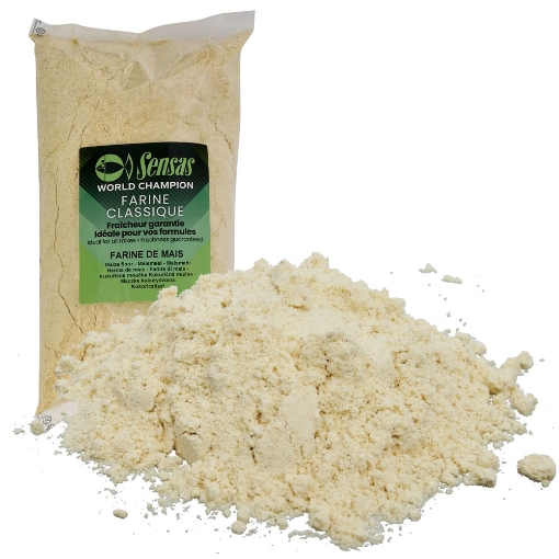 Kvalitní jemná žlutá kukuřičná mouka Sensas Mais Jaune Farine jako základní složka krmení, 1kg.