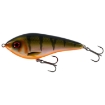 Pohled na přívlačový wobler typu glidebait Westin Swim 10cm v třpytivém okouním dekoru Bling Perch